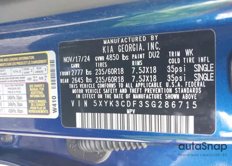 2025 Kia Sportage Ex z USA, uszkodzony, nr VIN 5XYK3CDF3SG286715